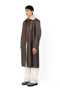 TOBI LEATHER LONG COAT BROWN
