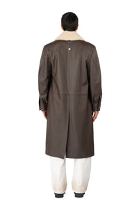 TOBI LEATHER LONG COAT BROWN