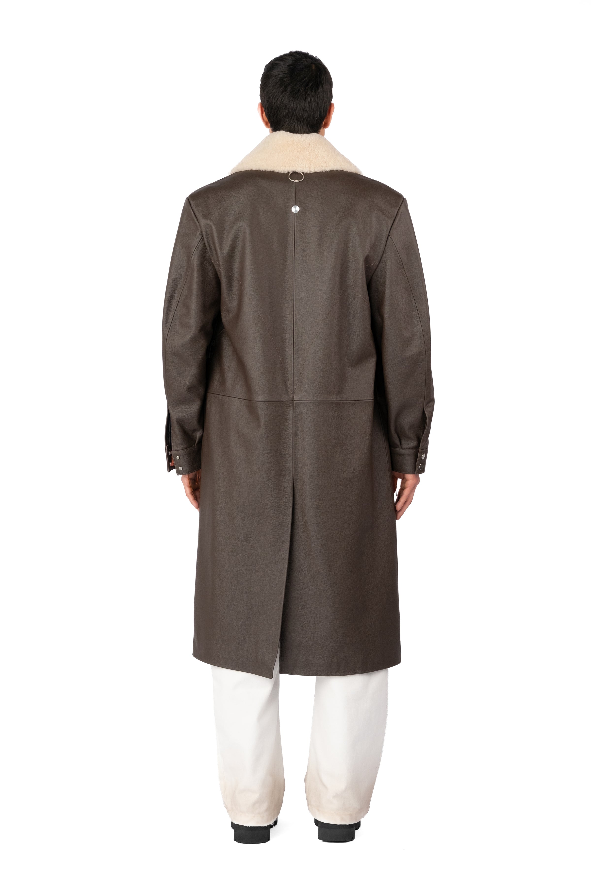 TOBI LEATHER LONG COAT BROWN