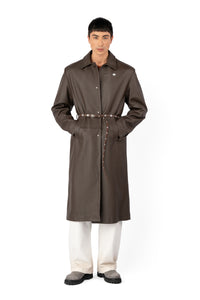 TOBI LEATHER LONG COAT BROWN
