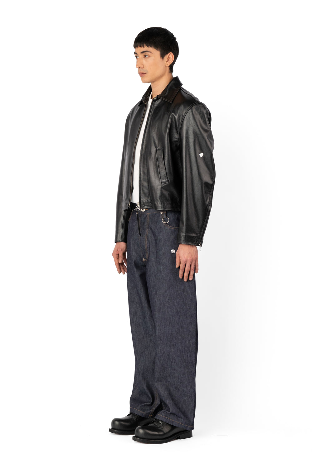 TOBI LEATHER JACKET BLACK / GREEN FUR