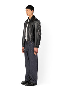 TOBI LEATHER JACKET BLACK / GREEN FUR
