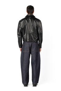TOBI LEATHER JACKET BLACK / GREEN FUR