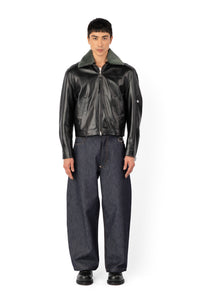 TOBI LEATHER JACKET BLACK / GREEN FUR
