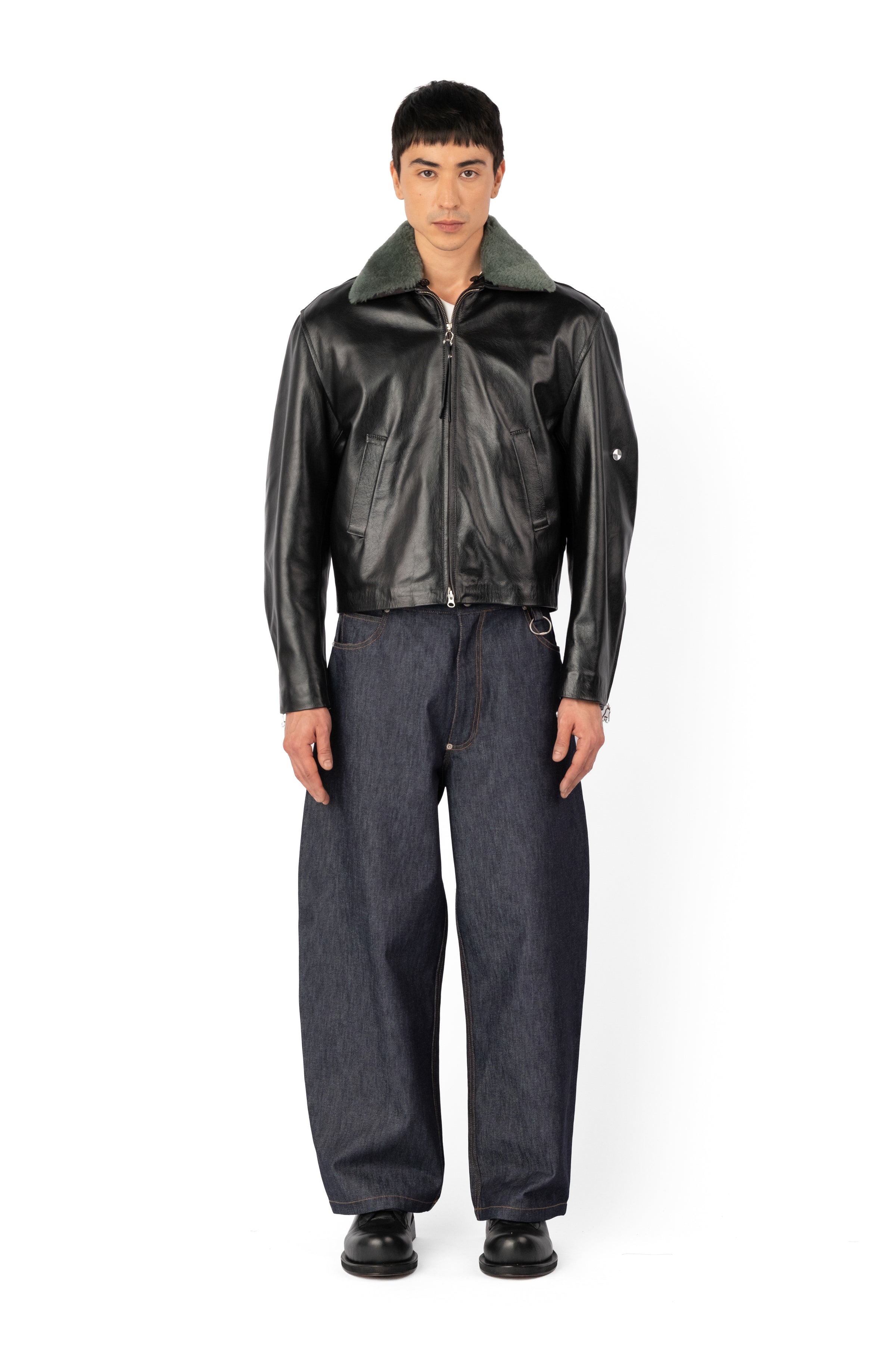 TOBI LEATHER JACKET BLACK / GREEN FUR