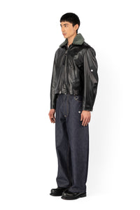 TOBI LEATHER JACKET BLACK / GREEN FUR