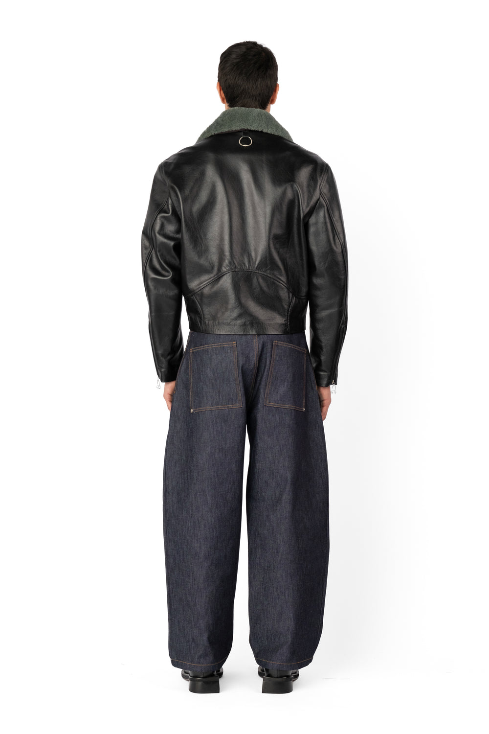 TOBI LEATHER JACKET BLACK / GREEN FUR