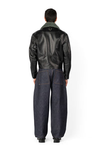 TOBI LEATHER JACKET BLACK / GREEN FUR