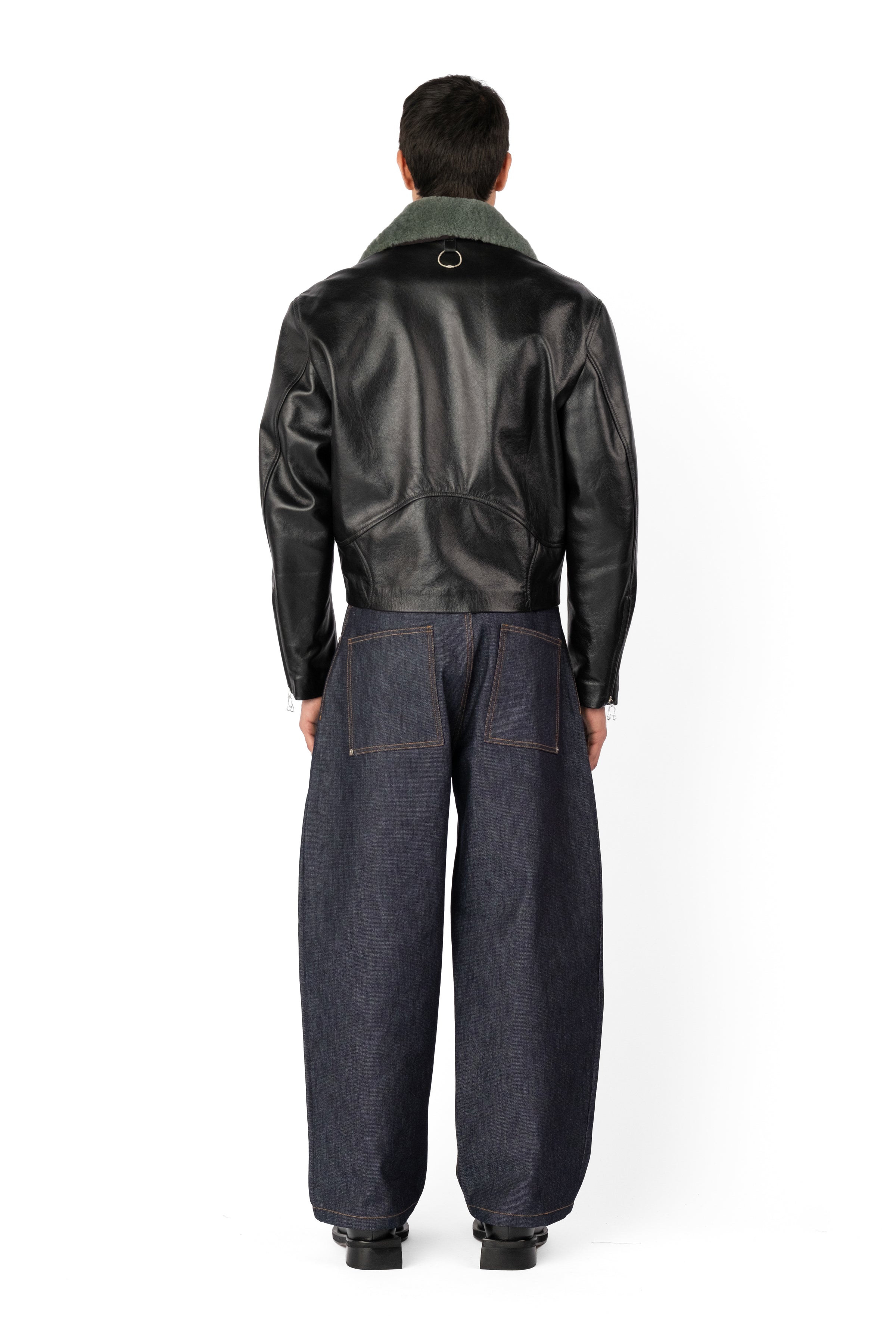 TOBI LEATHER JACKET BLACK / GREEN FUR