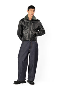 TOBI LEATHER JACKET BLACK / GREEN FUR