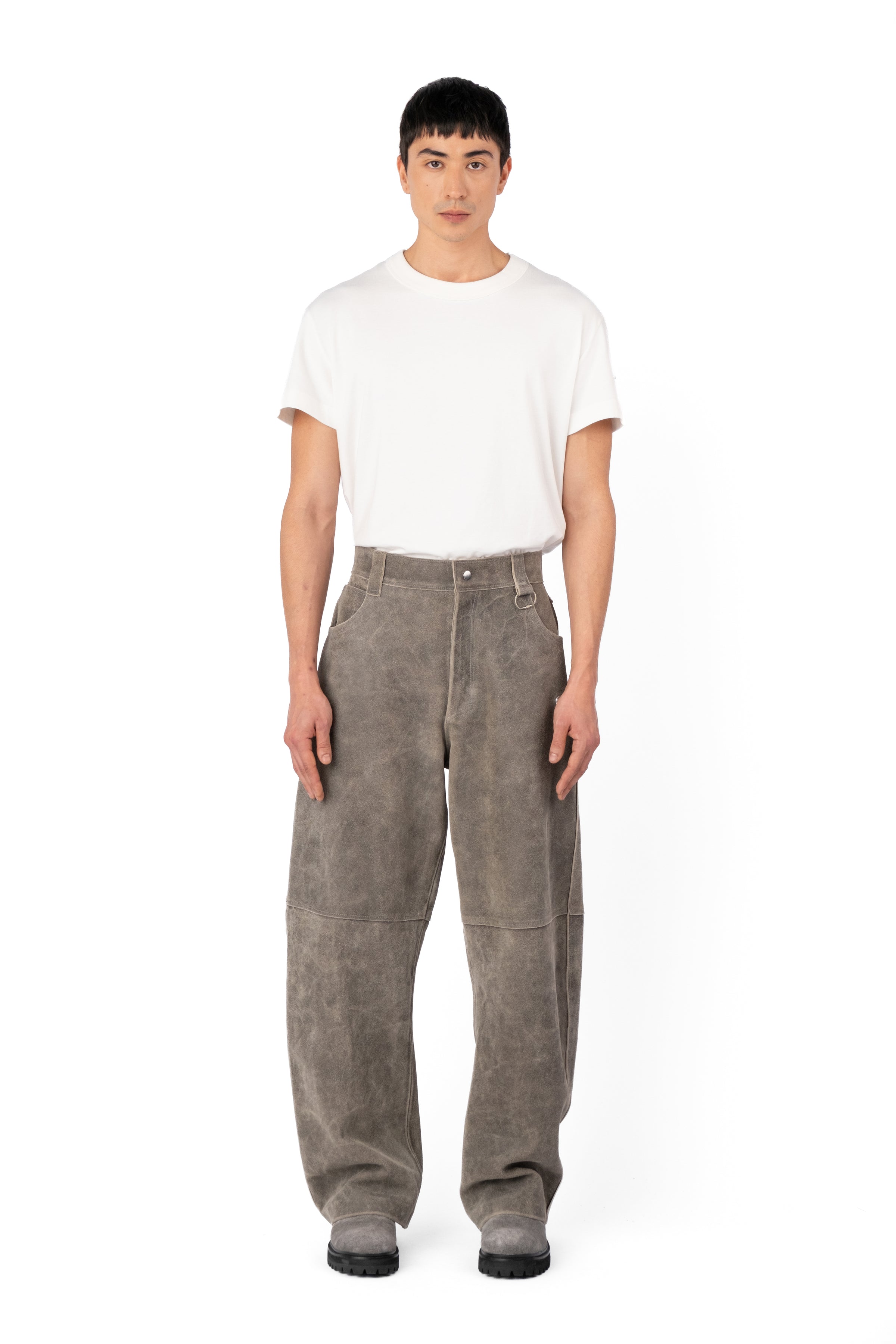 TRUCKER TYP0 LEATHER PANTS DISTRESSED BROWN