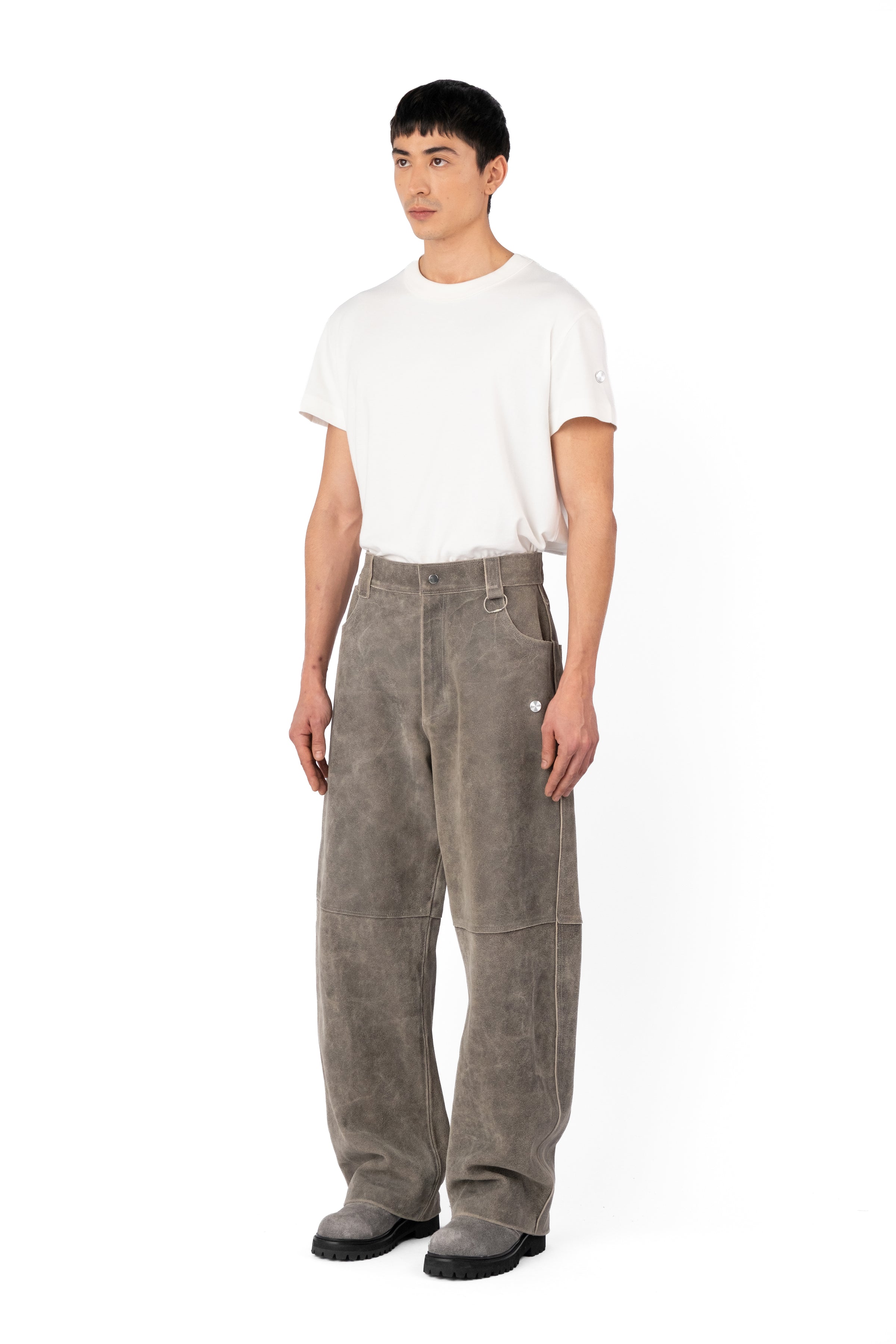 TRUCKER TYP0 LEATHER PANTS DISTRESSED BROWN