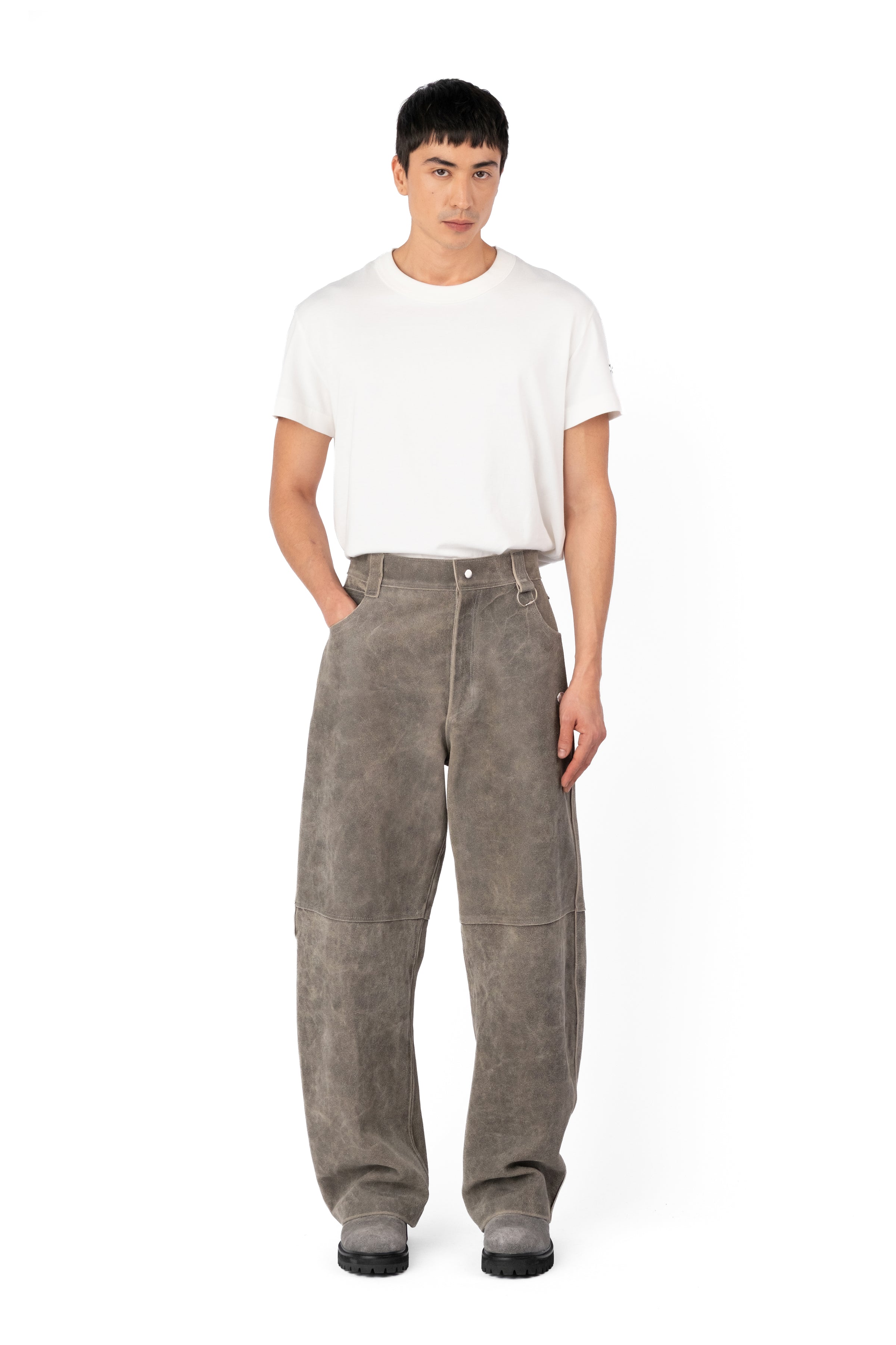 TRUCKER TYP0 LEATHER PANTS DISTRESSED BROWN