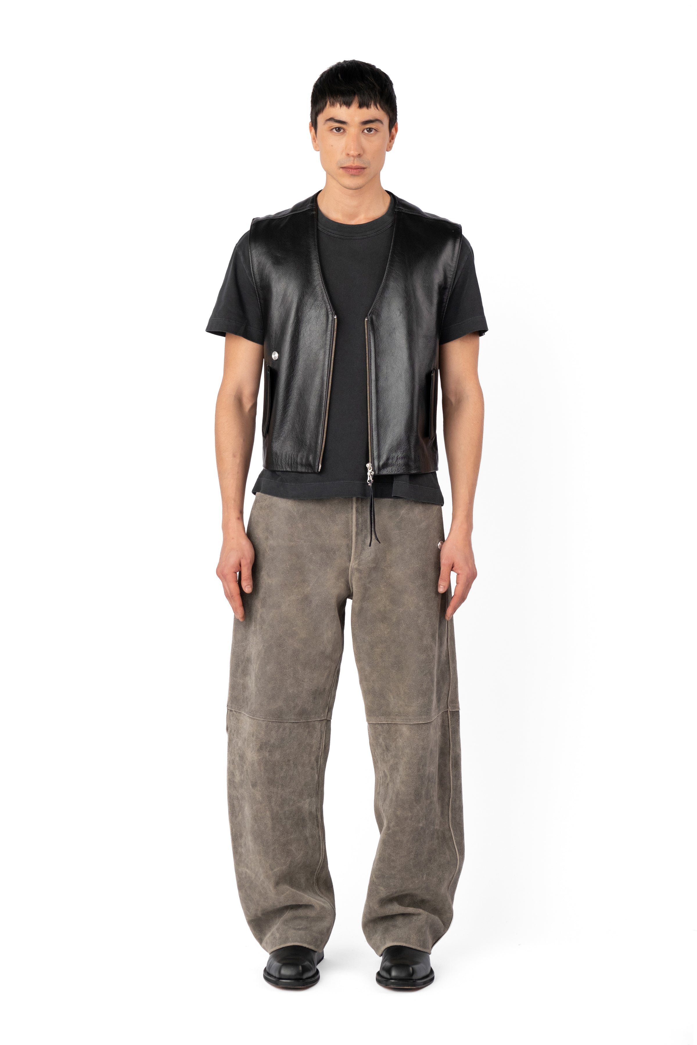 GILET LEATHER VEST BLACK