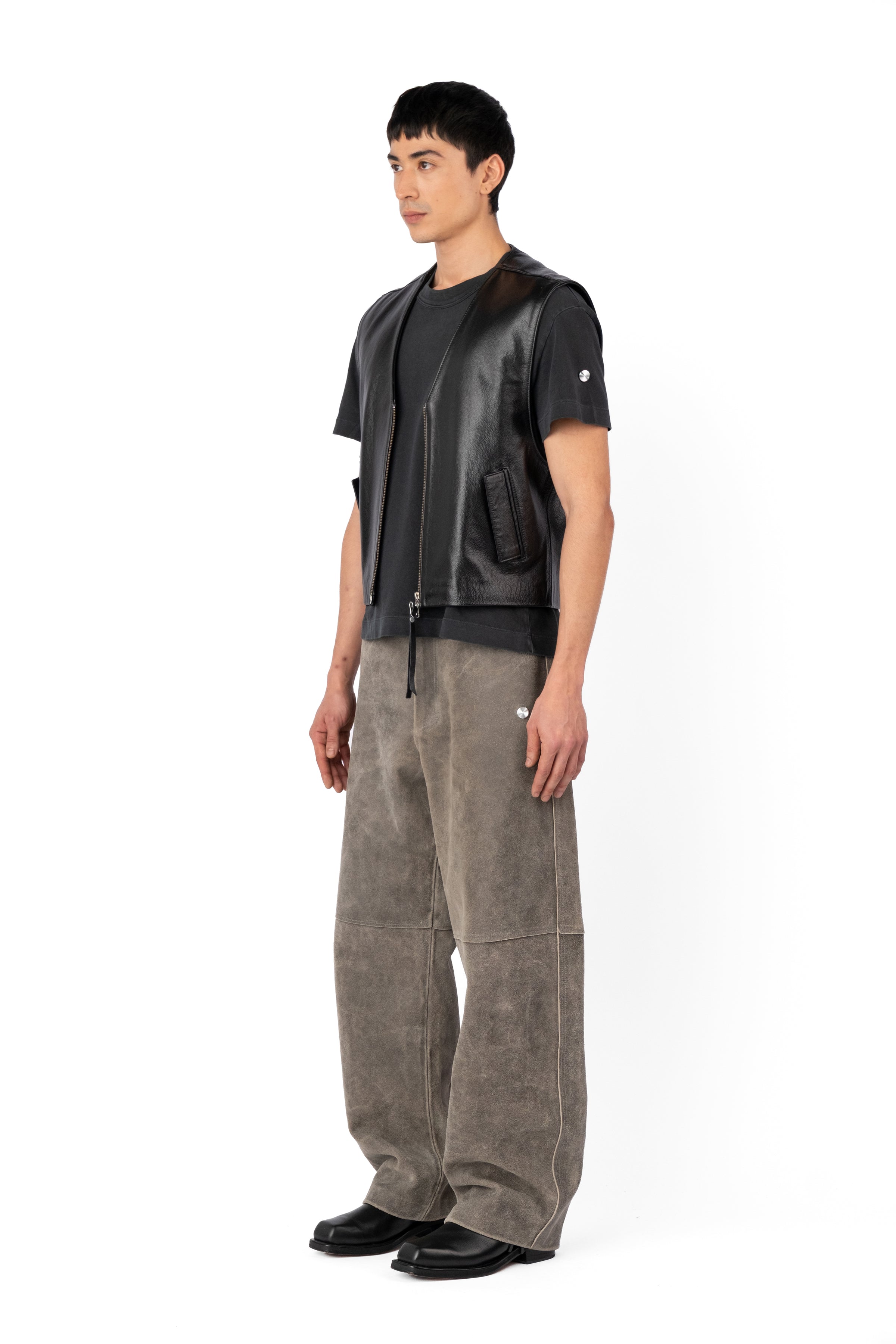 GILET LEATHER VEST BLACK