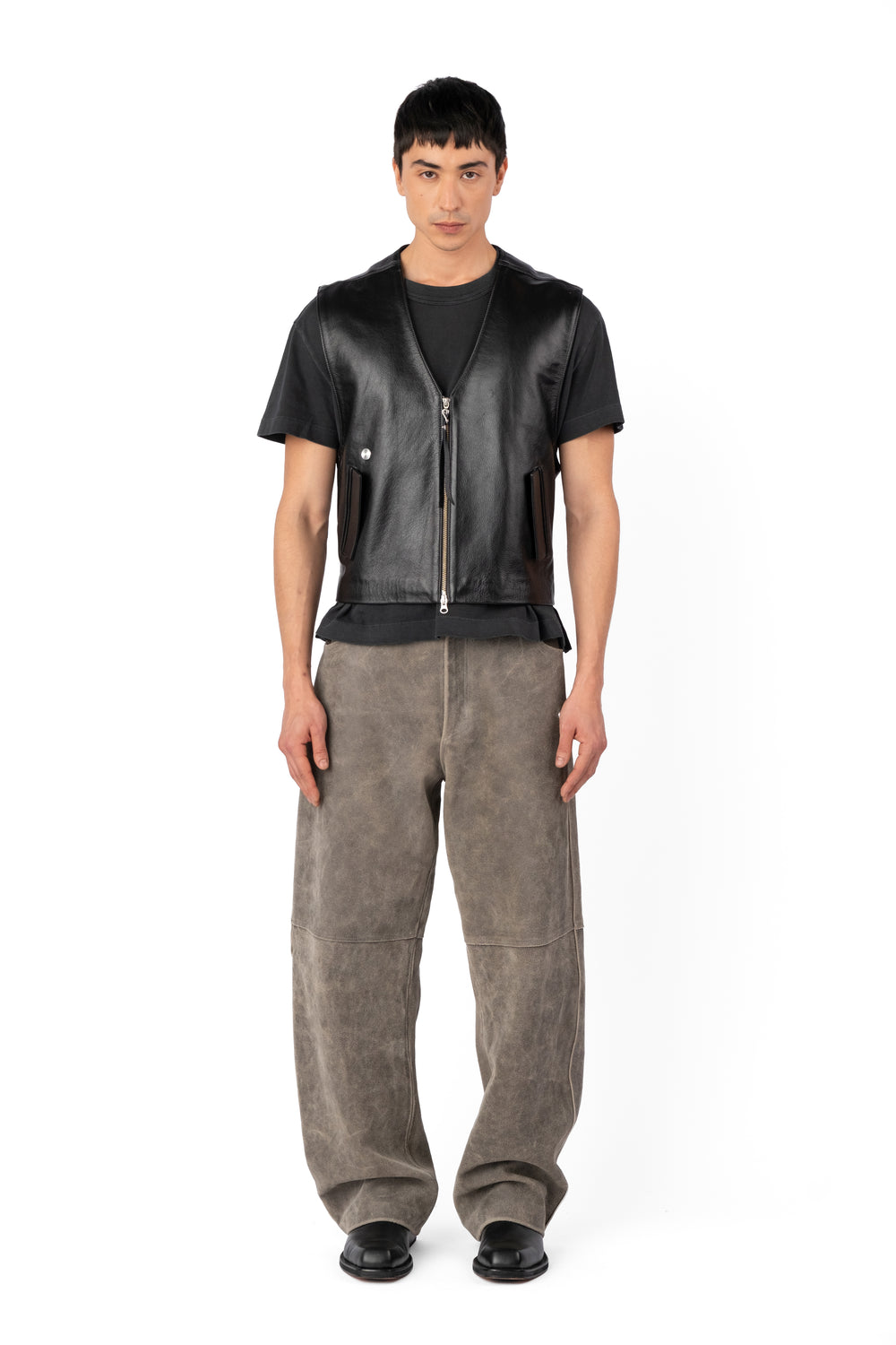 GILET LEATHER VEST BLACK