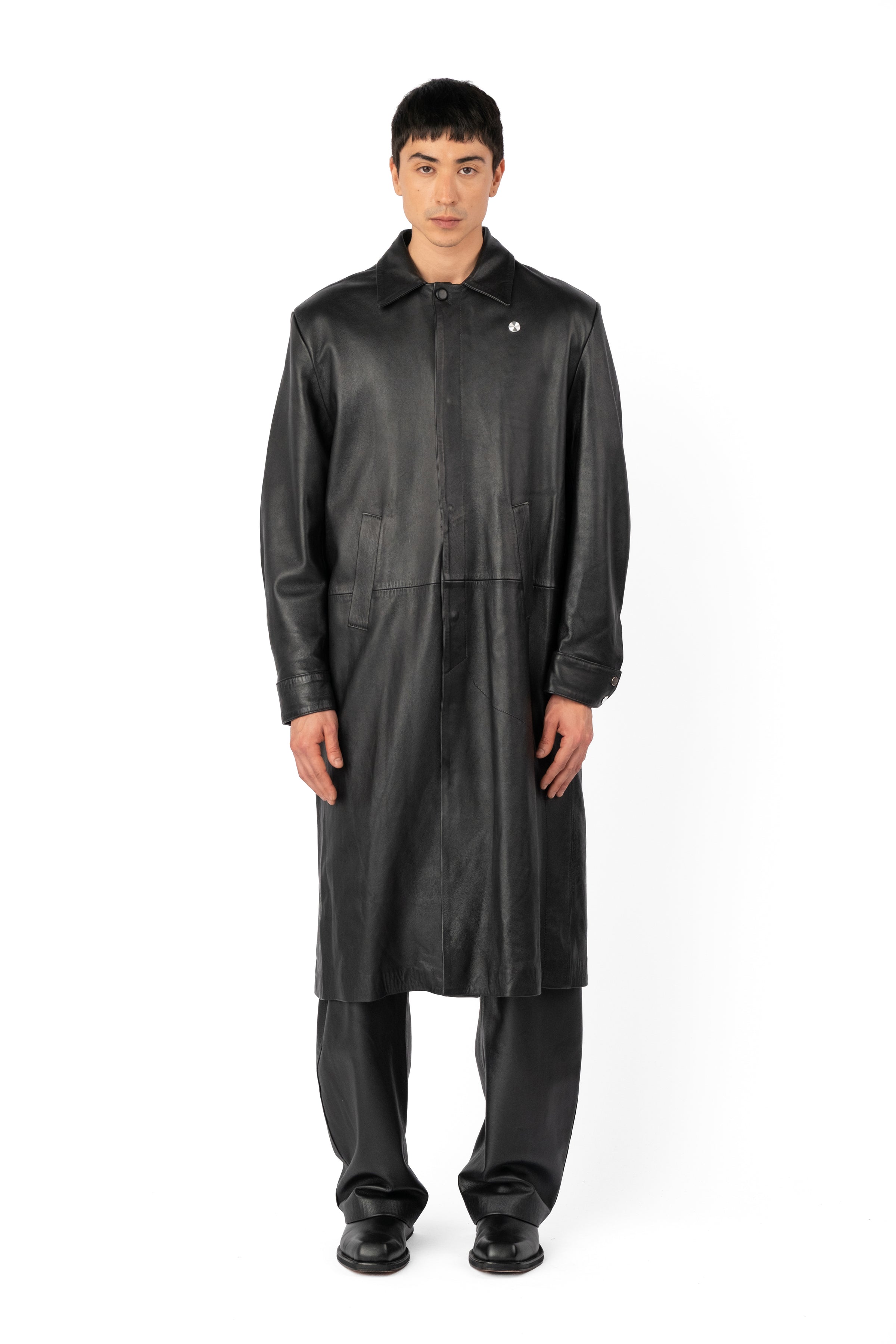 TOBI LEATHER LONG COAT BLACK