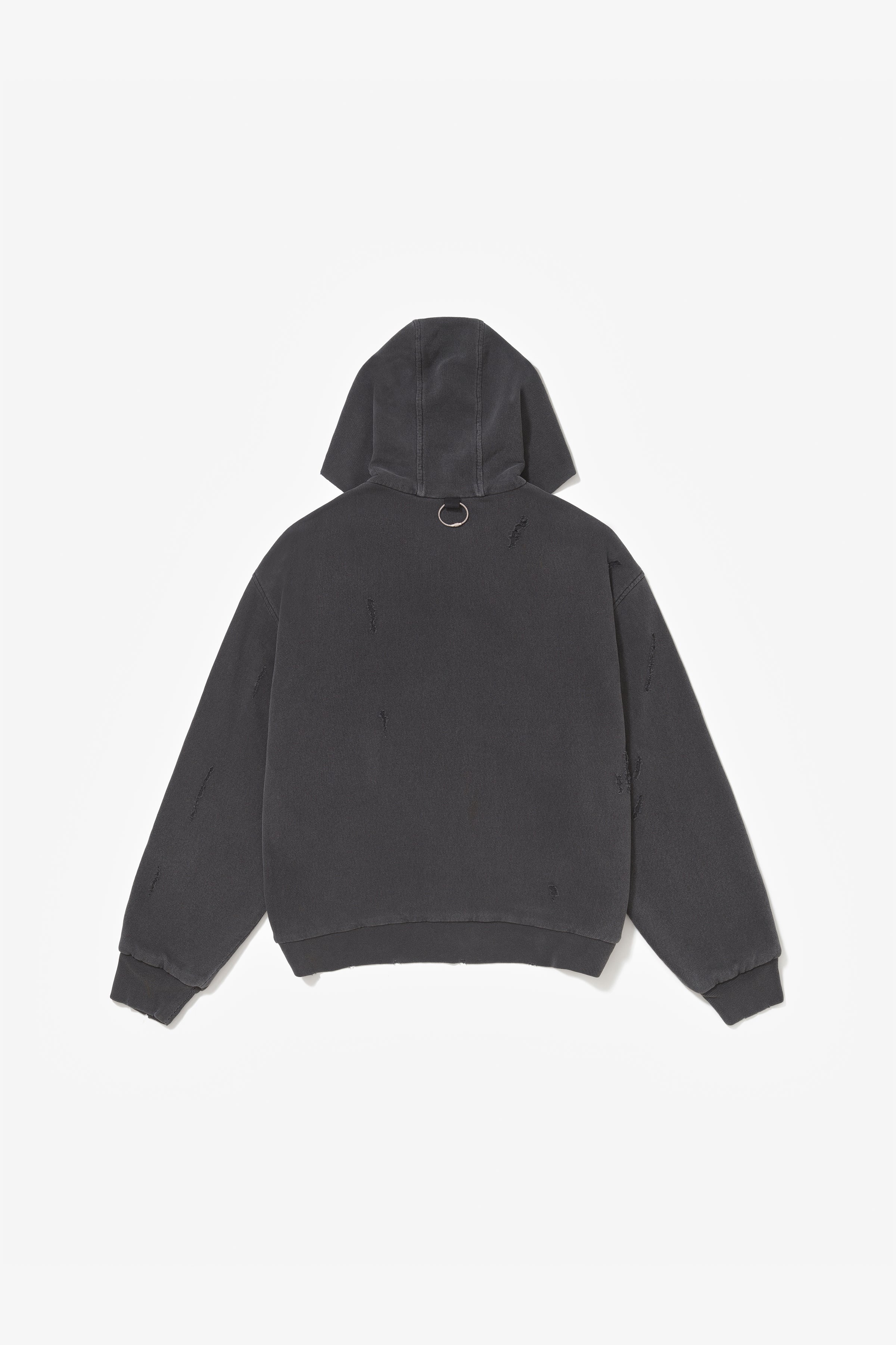 RIPPED ZIP HOODIE STONE GREY