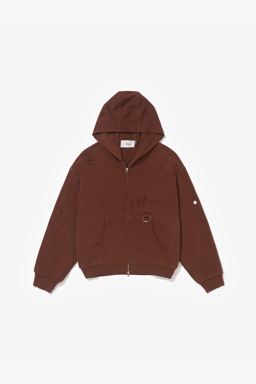 RIPPED ZIP HOODIE STONE BROWN