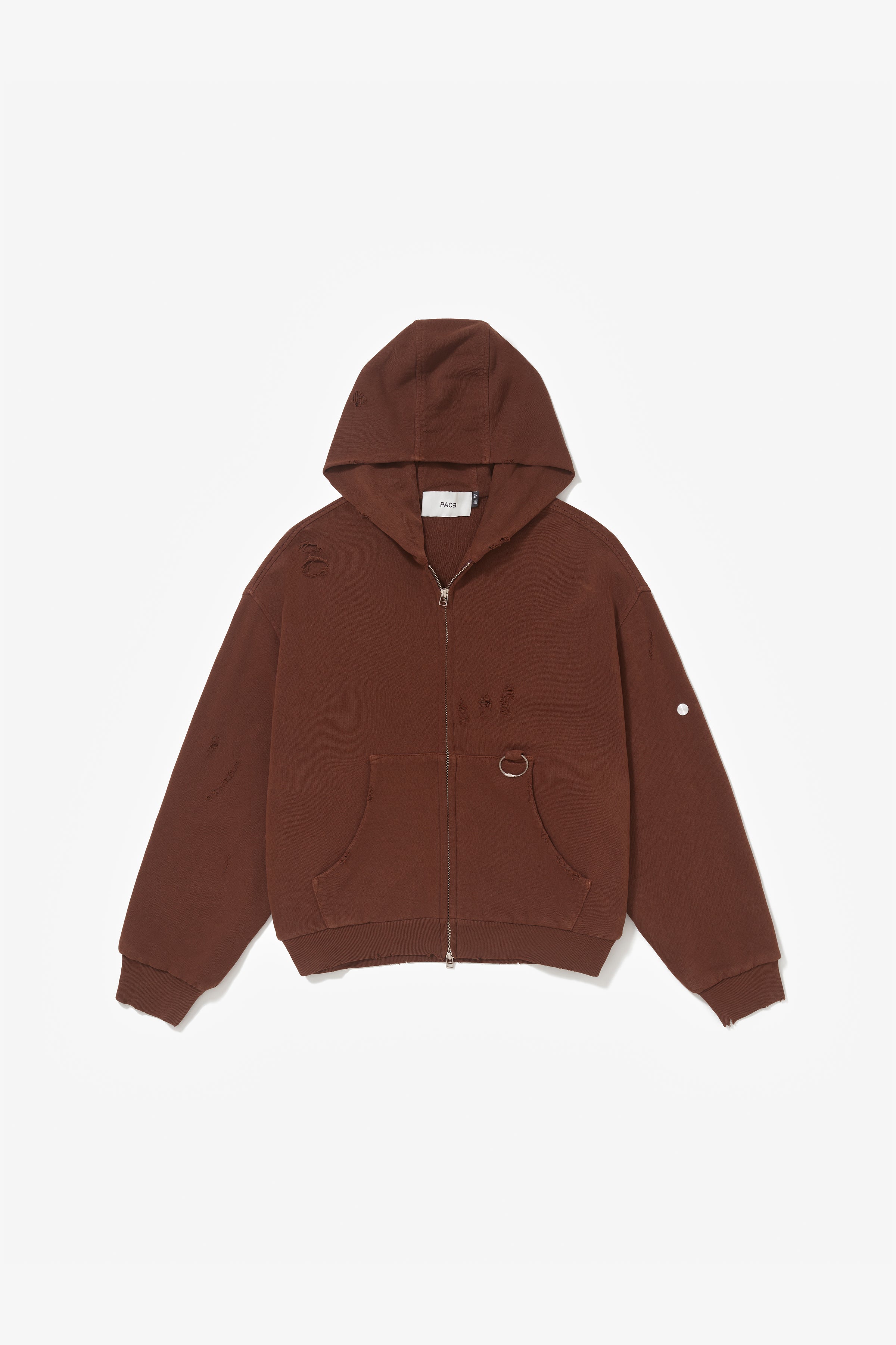 RIPPED ZIP HOODIE STONE BROWN